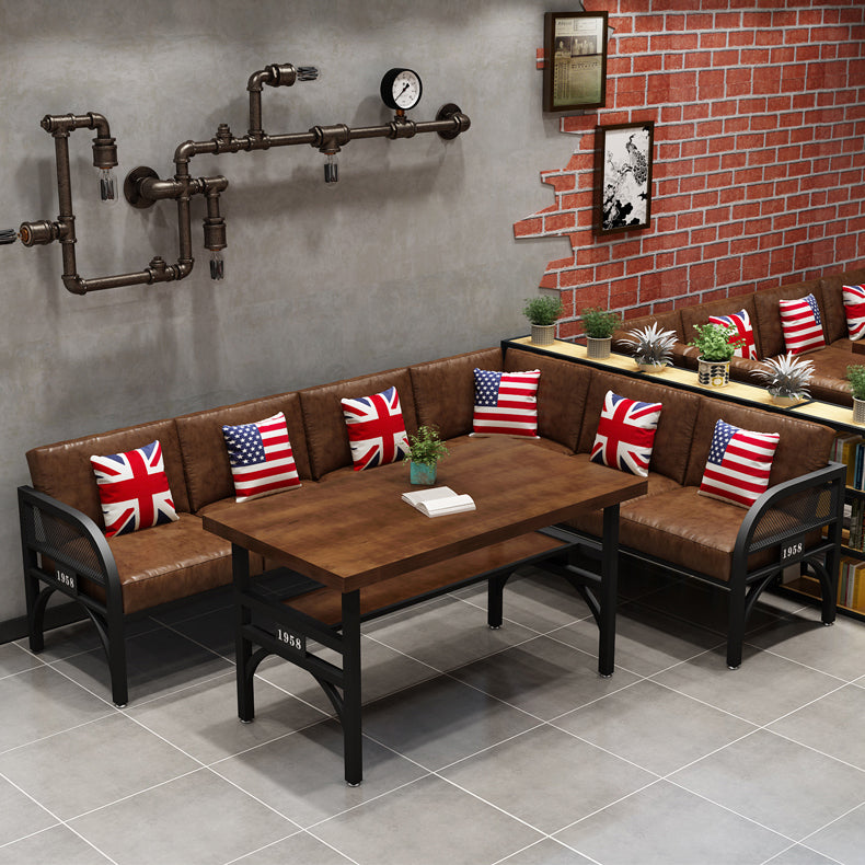 Industrial Style Solid Wood Dinner Room Kitchen Table Brown Metal Base Table for Dinning Room
