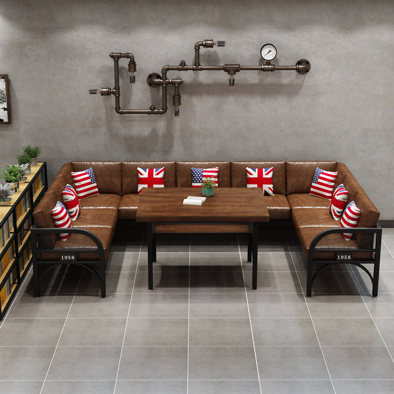 Industrial Style Solid Wood Dinner Room Kitchen Table Brown Metal Base Table for Dinning Room