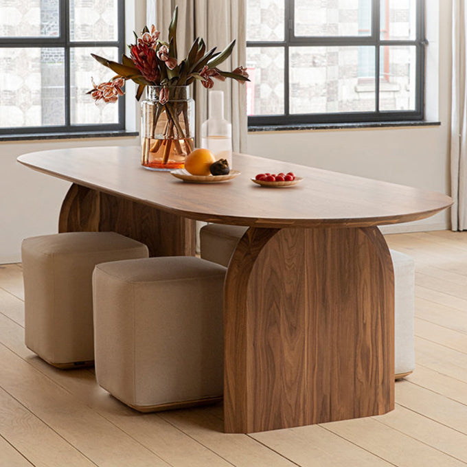 Mesa de comedor minimalista de doble pedestal oval