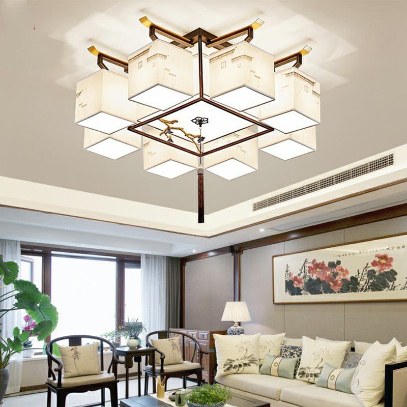 5/8/12/16/21 Ceiling Light with Fabric Shade Chinese Style Flush Mount Light