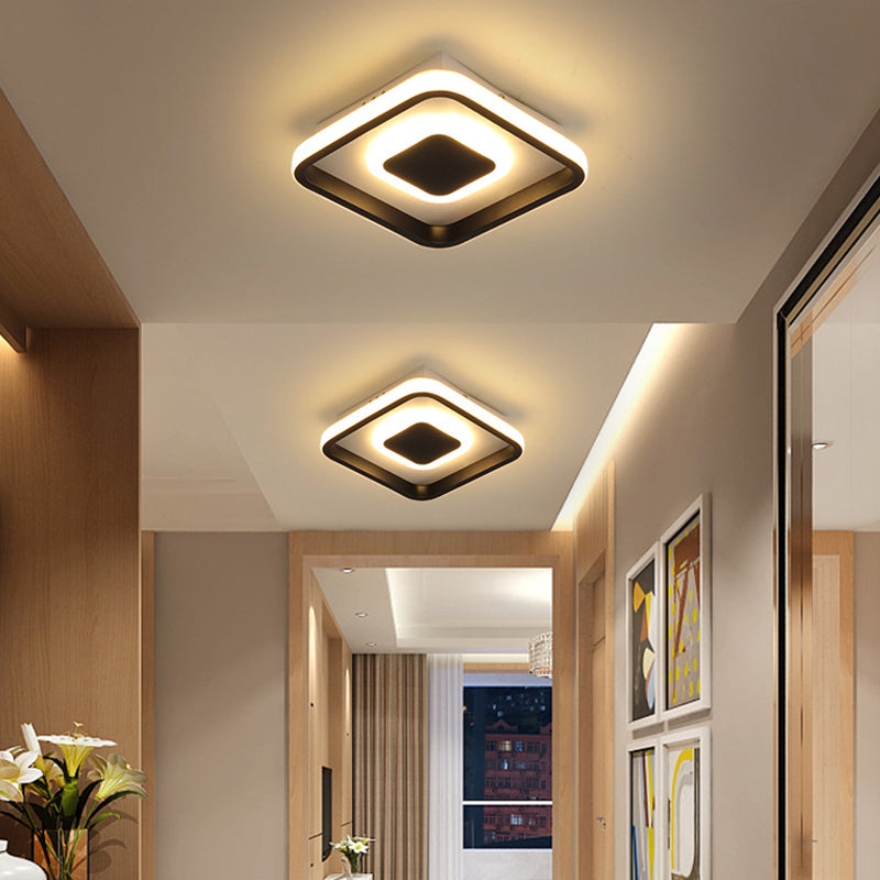 Geometrische plafondlamp Minimalistisch metalen LED-gangpad-plafondgemonteerd armatuur in zwart
