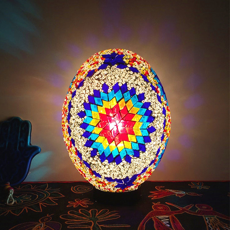 Lampada da notte a forma di uovo per camera da letto, tradizionale vetro artistico laminato a mano, 1 luce, lampada da lavoro bianca/rossa/blu
