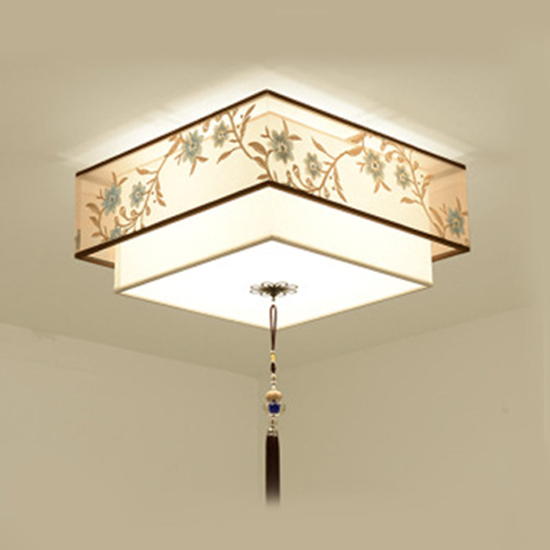 3/5/7 Heads Flush Lamp Chinese Style Fabric Flush Ceiling Light for Living Room Dinning Room