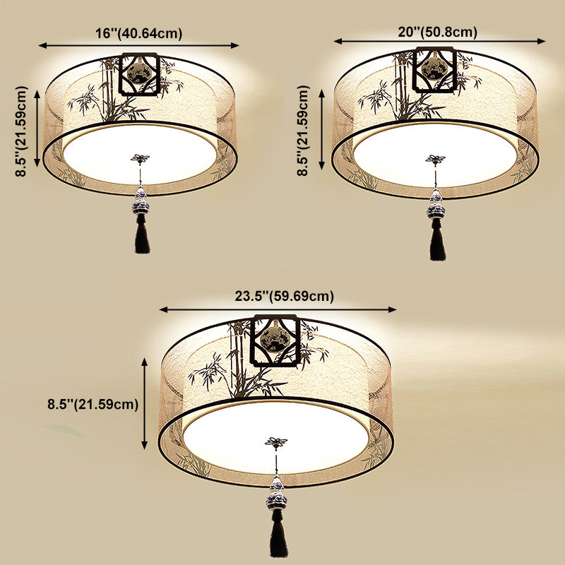 Traditional Style Fabric Shade Ceiling Light Geometry Simplicity Lighting Fixture for Living Room