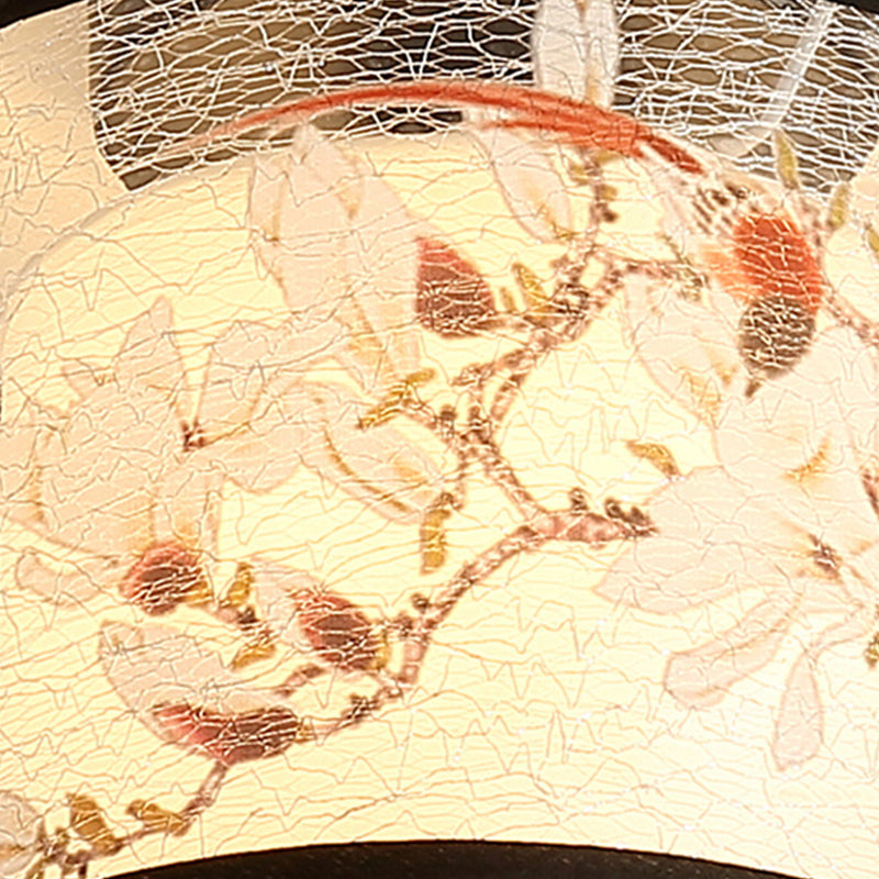 Square/Drum Shape Chinese Style Fabric Flush Mount Light Fixture for Living Room Dinning Room