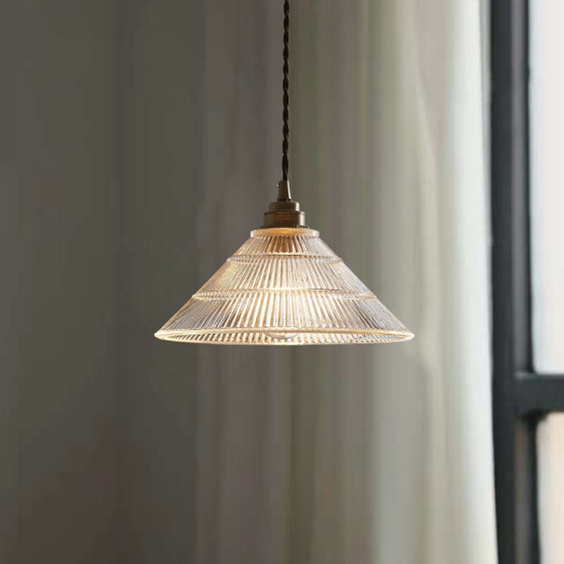 Modern Style Conical Ceiling Pendant Light Glass Bedroom Hanging Light Fixture in Clear