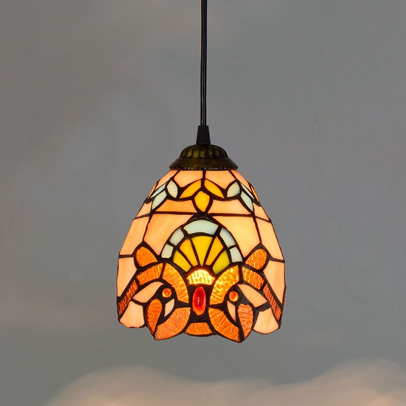 Shaded Hanging Pendant Light Stained Art Glass Tiffany-Style Suspension Pendant Light