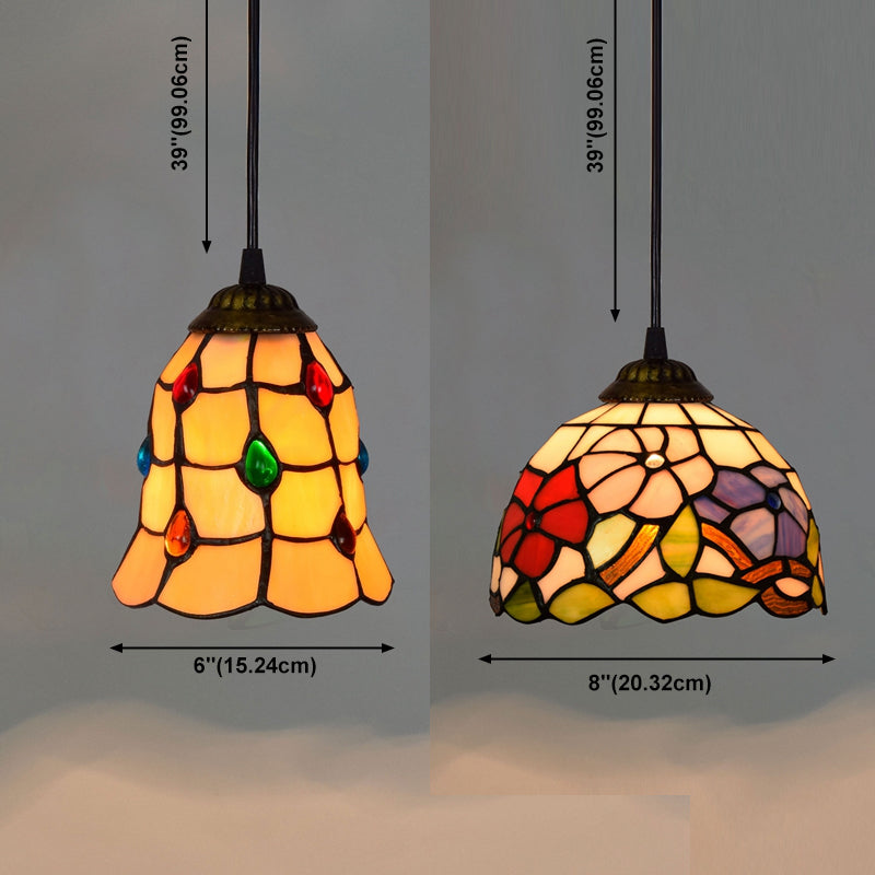 Shaded Hanging Pendant Light Stained Art Glass Tiffany-Style Suspension Pendant Light