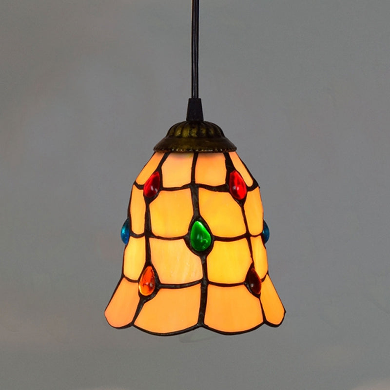 Shaded Hanging Pendant Light Stained Art Glass Tiffany-Style Suspension Pendant Light