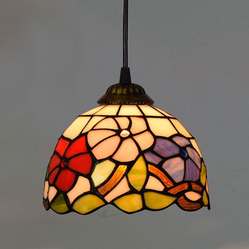 Shaded Hanging Pendant Light Stained Art Glass Tiffany-Style Suspension Pendant Light