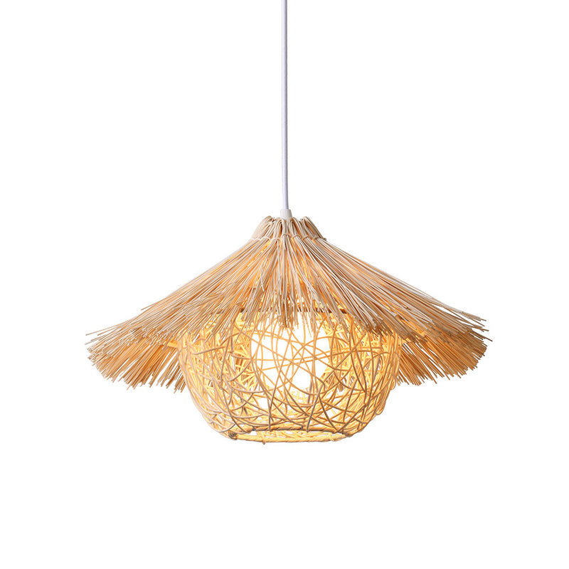 Beige Nest Suspension Anhänger Light Asienstil Rattan Pendelleuchte für das Restaurant