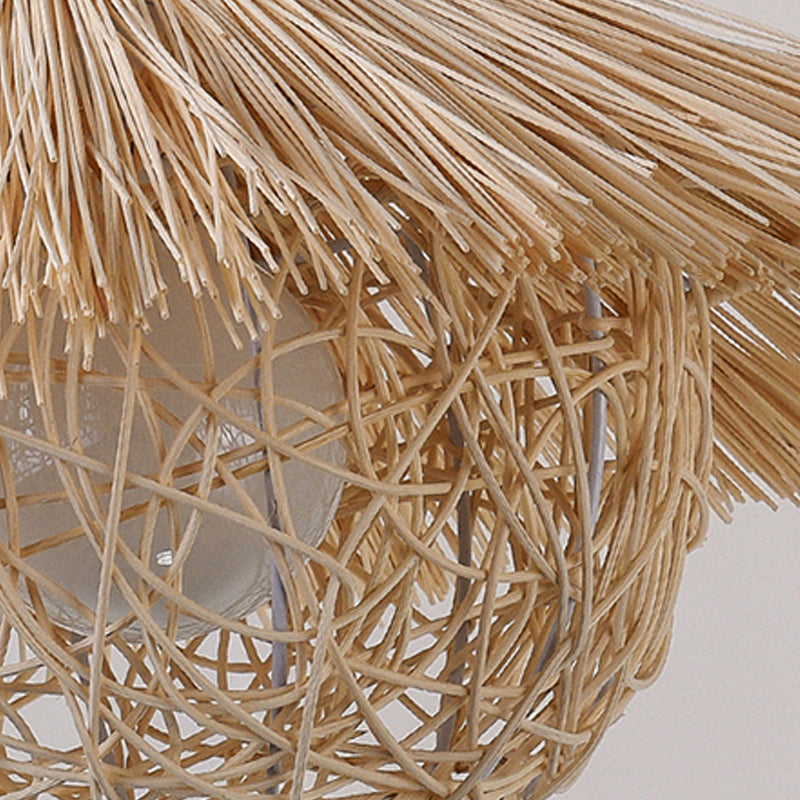Beige Nest Suspension Pendant Light Asia-Style Rattan Pendant Light Fixture for Restaurant