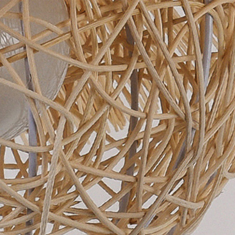 Beige Nest Suspension Pendant Light Asia-Style Rattan Pendant Light Fixture for Restaurant