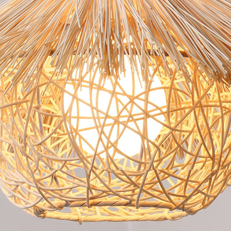 Beige Nest Suspension Pendant Light Asia-Style Rattan Pendant Light Fixture for Restaurant