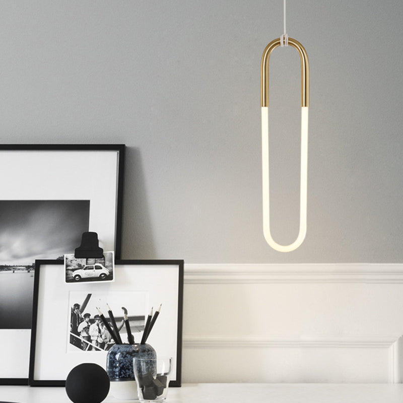Oval Metal Pendant Lighting Fixture Simplicity Style LED Gold Pendant Ceiling Light
