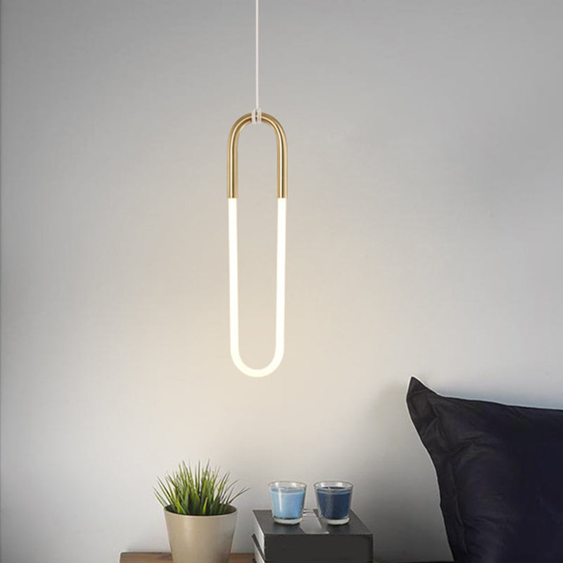 Oval Metal Pendant Lighting Fixture Simplicity Style LED Gold Pendant Ceiling Light