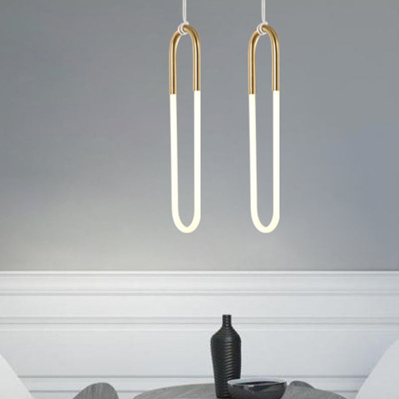 Oval Metal Pendant Lighting Fixture Simplicity Style LED Gold Pendant Ceiling Light