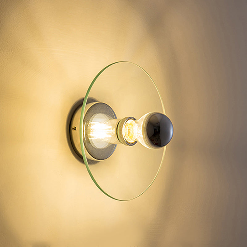 Glass Circle Wall Sconce Single Bulb lampada a parete in stile contemporanea in chiaro per camera da letto