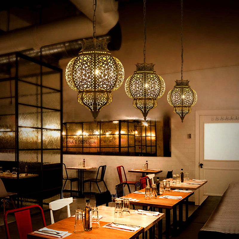 1 Bulb Metal Ceiling Suspension Lamp Decorative Brass Hollow Restaurant Pendant Lighting