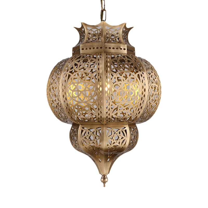 1 Bulb Metal Ceiling Suspension Lamp Decorative Brass Hollow Restaurant Pendant Lighting
