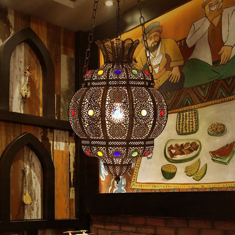 Oval Restaurant Ceiling Suspension Lamp Arabian Metal 1 Head Black Hanging Pendant Light