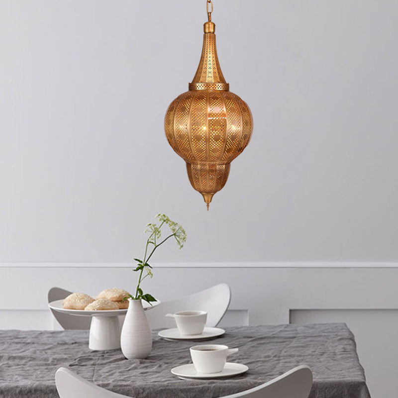 Brass Sphere Pendant Chandelier Arabian Metal 7 Lights Restaurant Hanging Ceiling Light