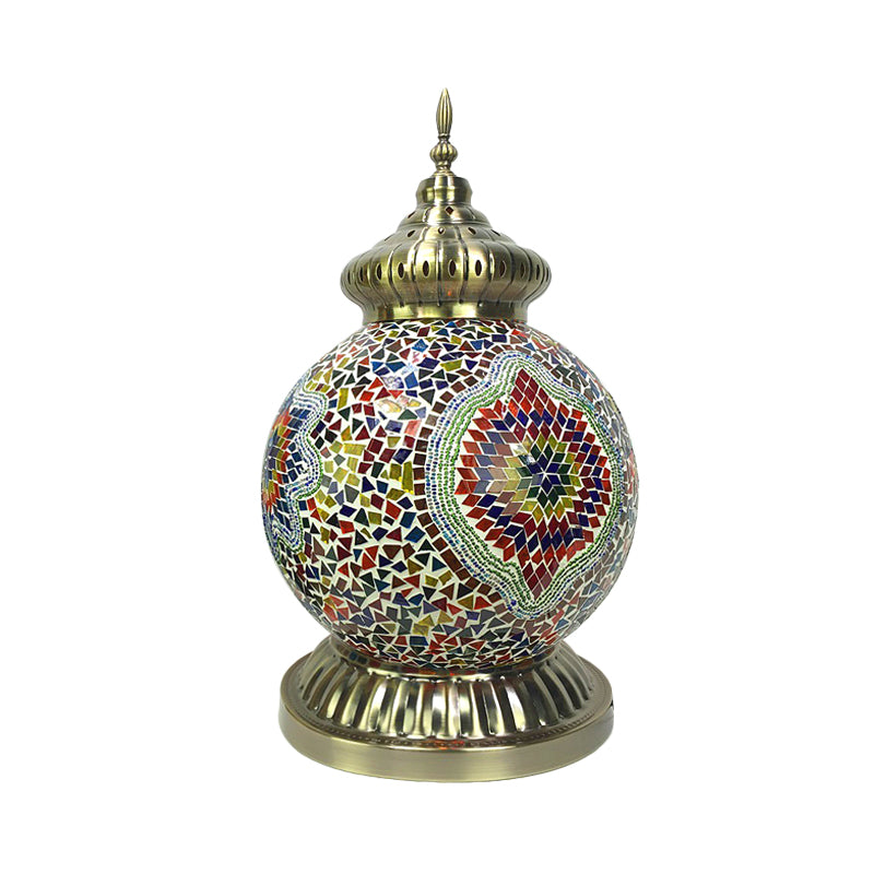 Gelb/lila Kugel-Nachtlicht, Vintage-Stil, mehrfarbiges Buntglas, 1 Kopf, Nachttischlampe