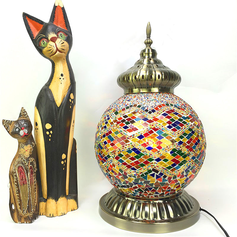 Geel/paars bol nachtlampje Vintage veelkleurig glas-in-lood 1 kop nachtkastjelamp