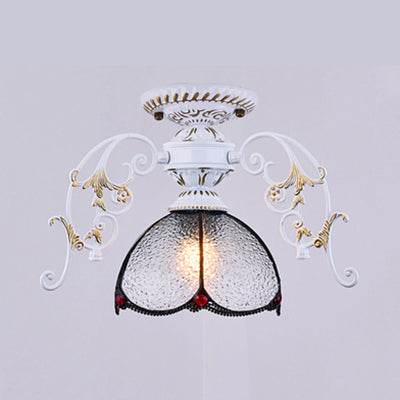 Plafonnier pétale traditionnel avec abat-jour en verre teinté, 1 diamant bleu clair/semi-encastré givré en noir/blanc