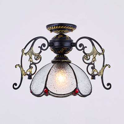 Plafonnier pétale traditionnel avec abat-jour en verre teinté, 1 diamant bleu clair/semi-encastré givré en noir/blanc