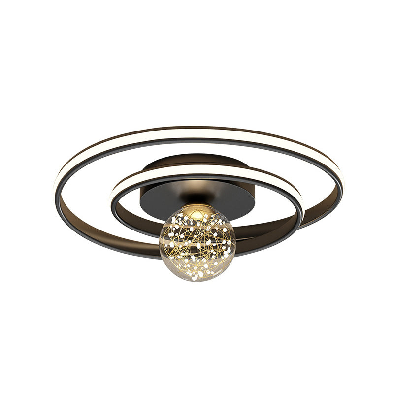 Multi-Lights Round Shade Modern Style Flush Mount Ceiling Light Fixture in Black