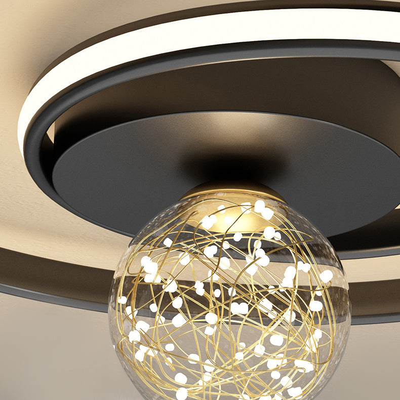Multi-Lights Round Shade Modern Style Flush Mount Ceiling Light Fixture in Black
