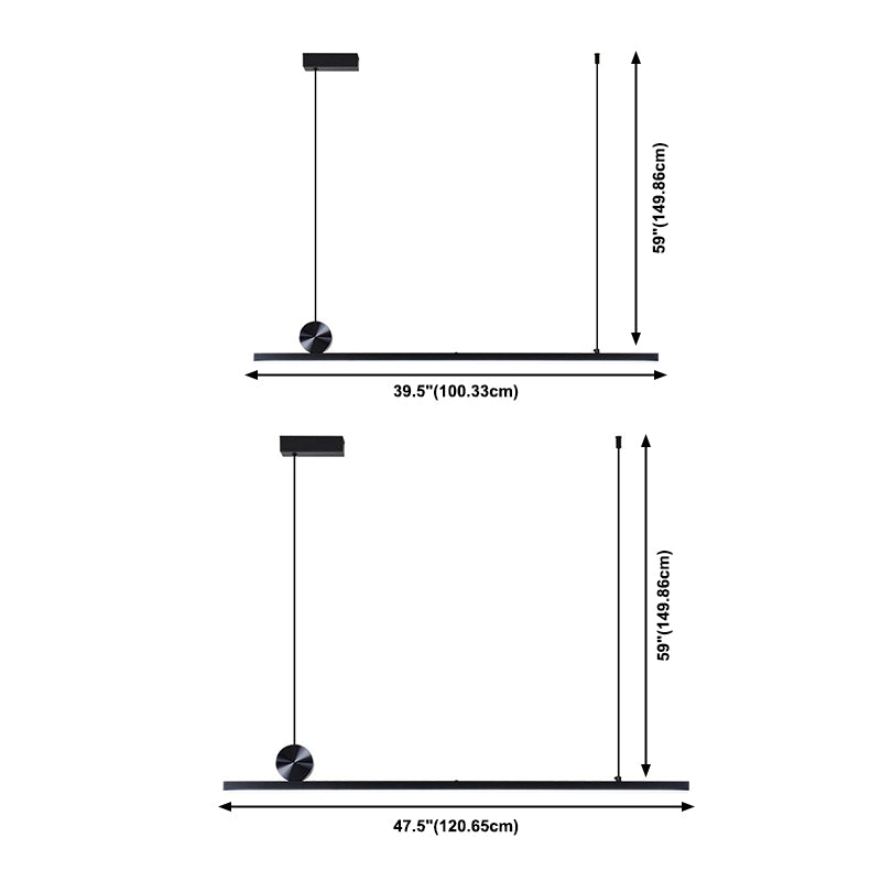 1-Light Linear Island Lighting Fixtures Black Modern Style Aluminum Hanging Lamps