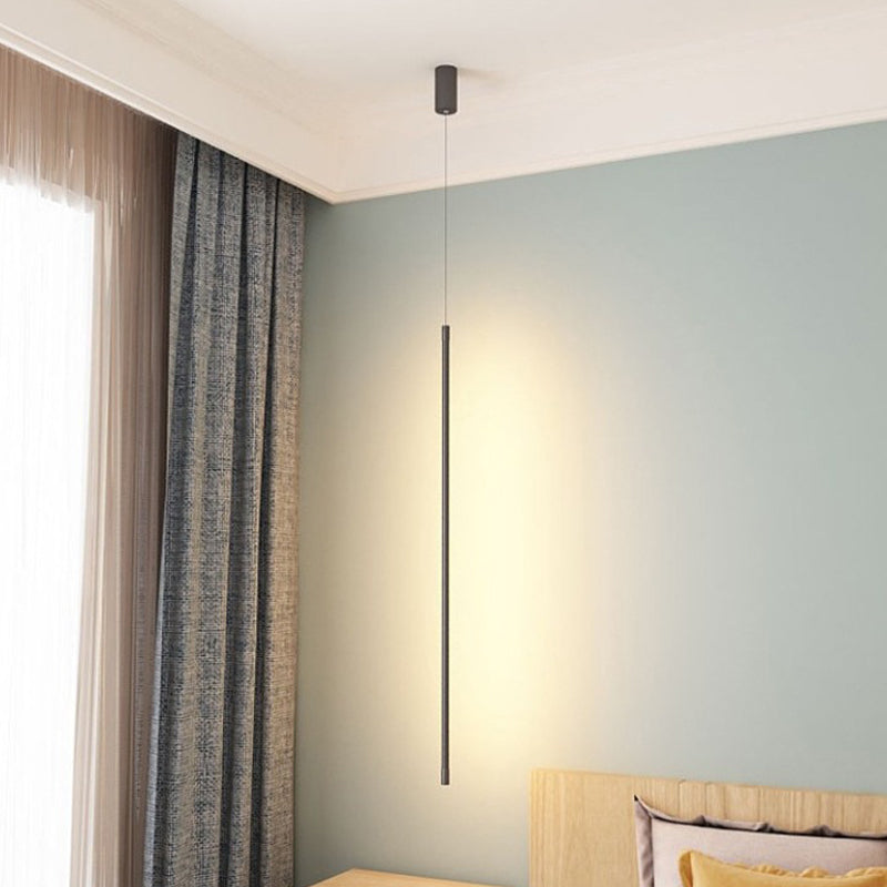 Simple Modern Style Long Line Shape Chandelier Aluminum 1 Light in Black for Living Room Bedroom