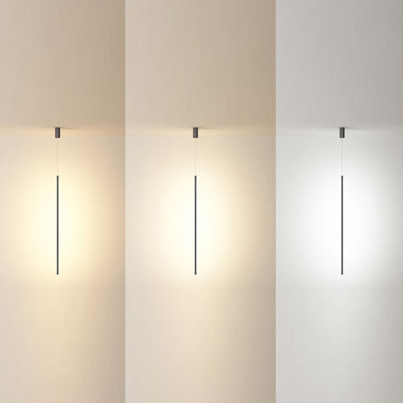 Simple Modern Style Long Line Shape Chandelier Aluminum 1 Light in Black for Living Room Bedroom