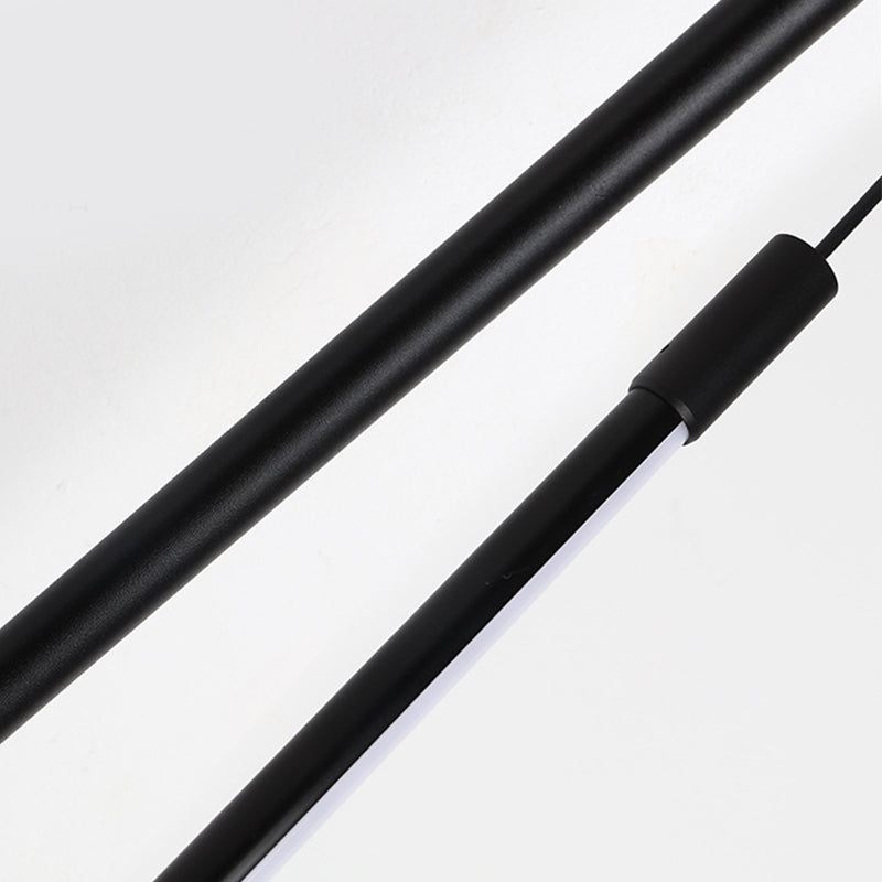 Simple Modern Style Long Line Shape Chandelier Aluminum 1 Light in Black for Living Room Bedroom