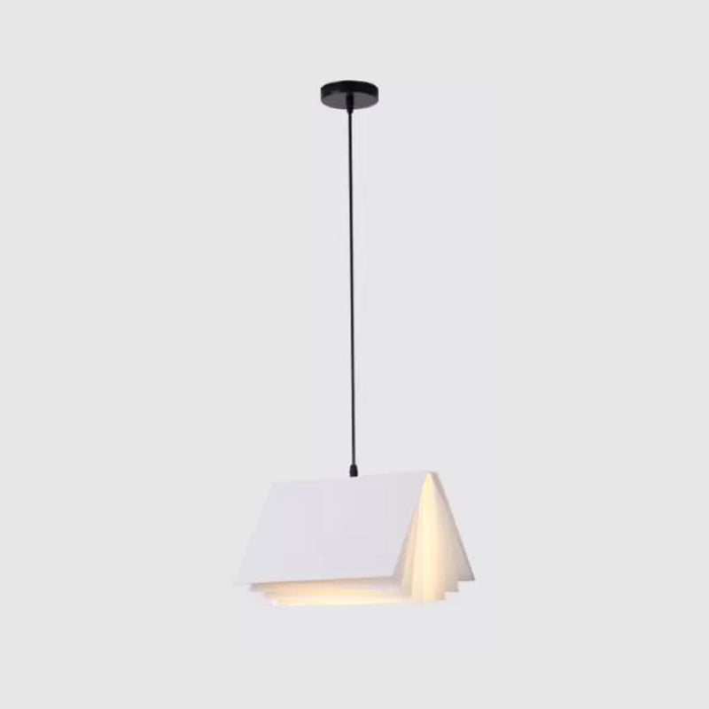 Modern Artistic Single Pendant Light Iron Rectangular Macaron Hanging Lamp with Fabrics Shade