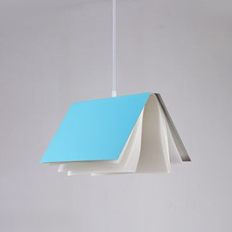 Modern Artistic Single Pendant Light Iron Rectangular Macaron Hanging Lamp with Fabrics Shade
