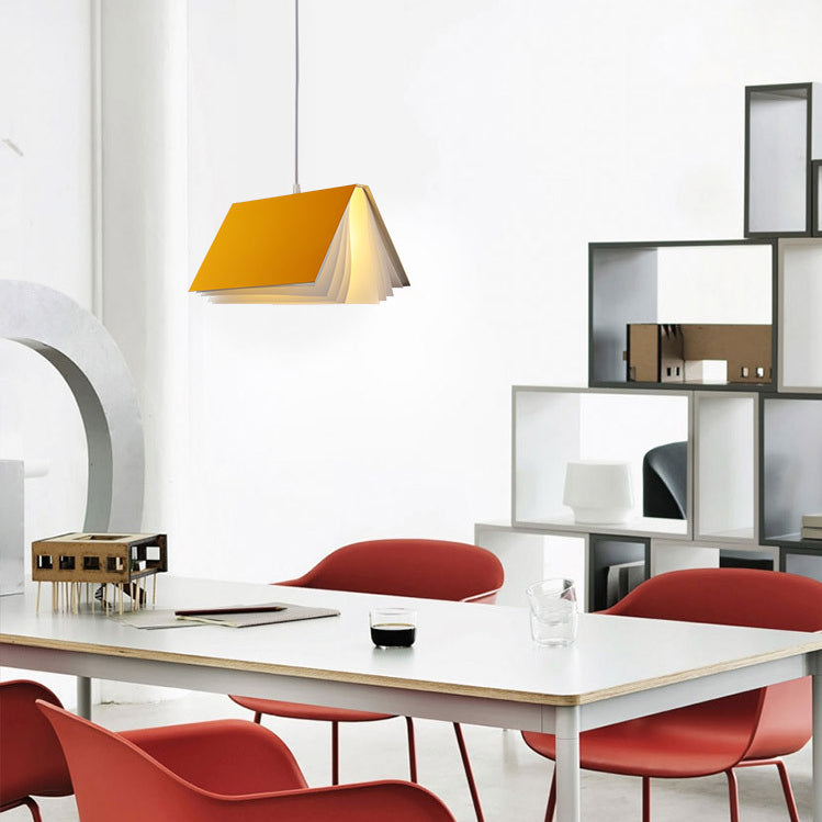 Modern Artistic Single Pendant Light Iron Rectangular Macaron Hanging Lamp with Fabrics Shade