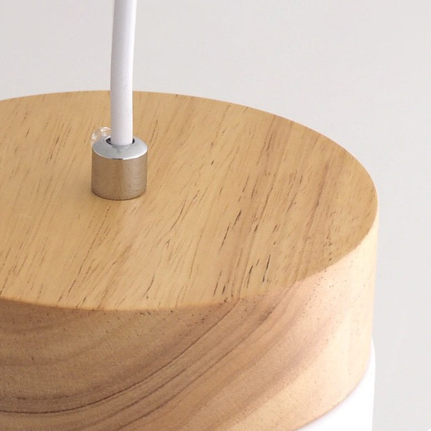 Wooden Cylindroid Pendant Light in Modern Artistic Style Iron Macaron Hanging Lamp for Dining Room