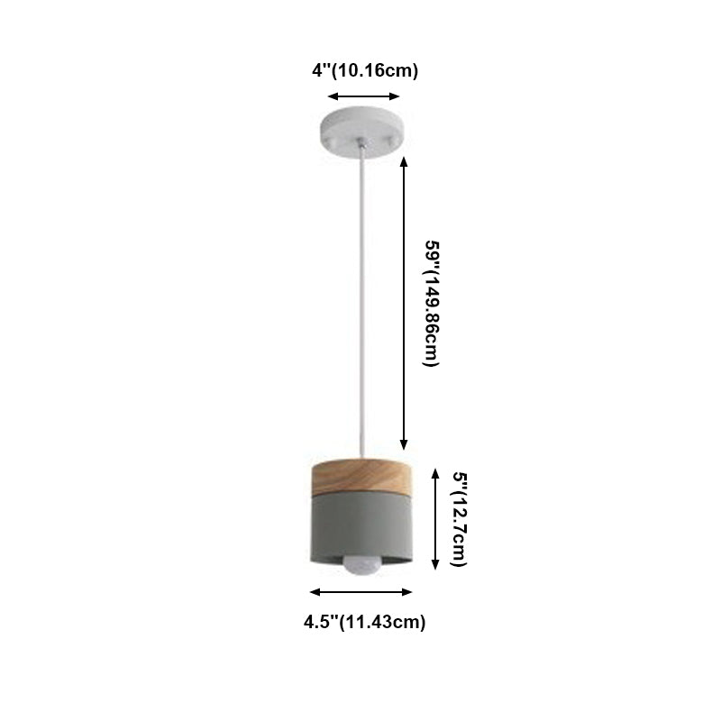 Wooden Cylindroid Pendant Light in Modern Artistic Style Iron Macaron Hanging Lamp for Dining Room