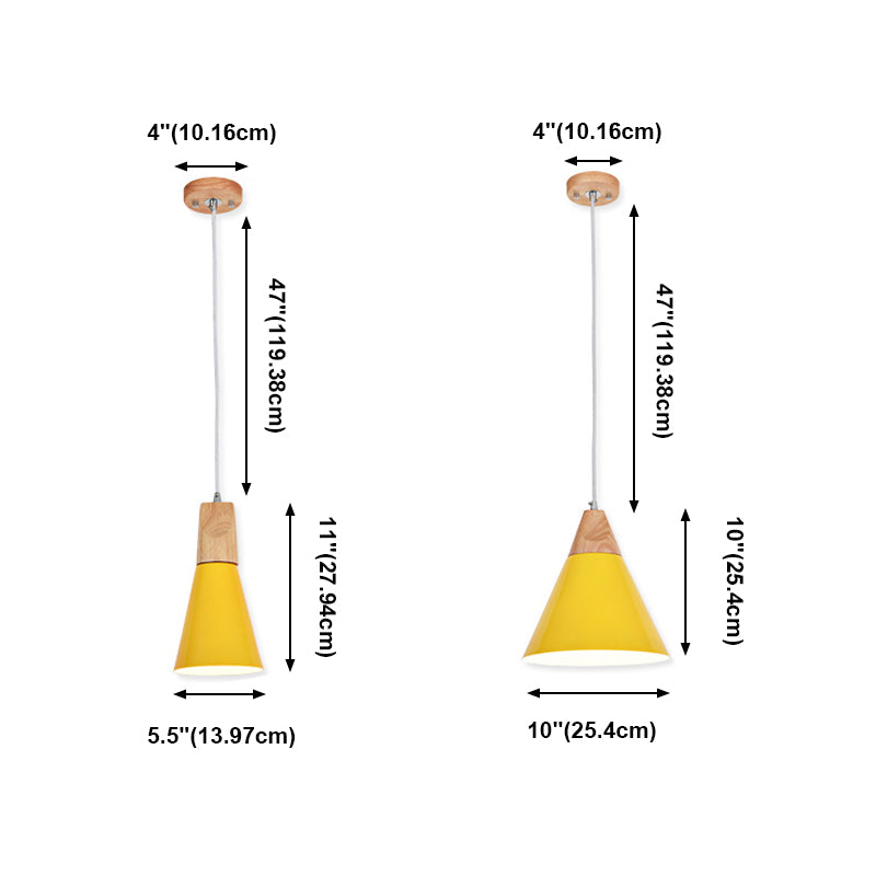 Moderne Noordse macaron hanglamp houten taps toelopende hanglamp met smeedijzeren schaduw