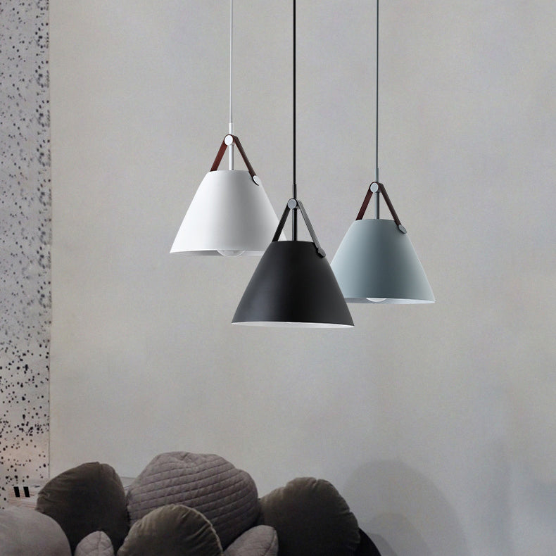 Lampada a sospensione singola creativa moderna troncata cono a sospensione macaron con tonalità in ferro battuto