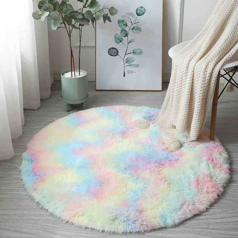 Minimalist Round Carpet Funky Tie Dye Carpet Polyester Living Room Shag Rug with Non-Slip Backing