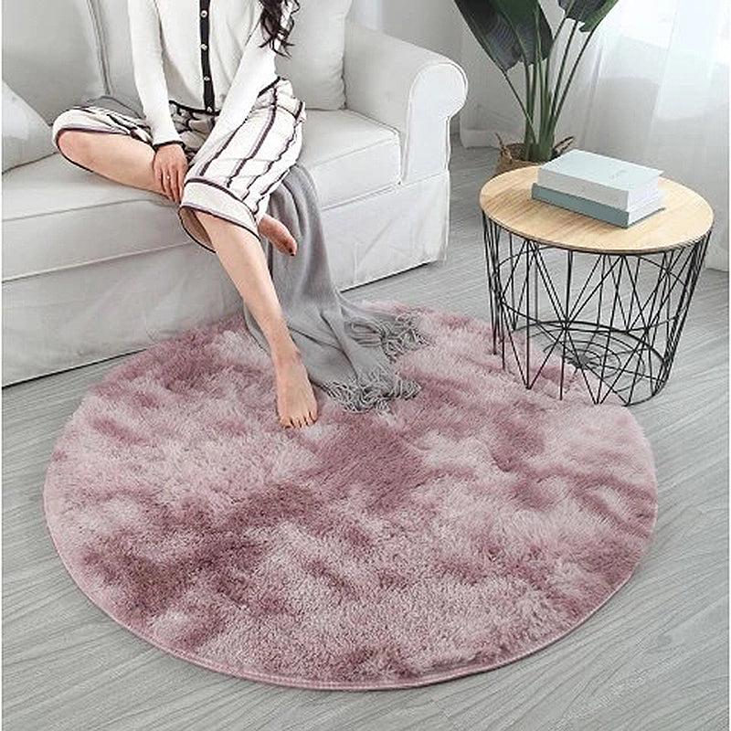 Simplicity Round Carpet Tie Dye Print Funky Area Carpet Polyester Shag Rug with Non-Slip Backing