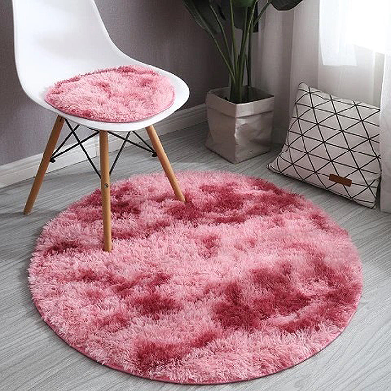 Simplicity Round Carpet Tie Dye Print Funky Area Carpet Polyester Shag Rug with Non-Slip Backing
