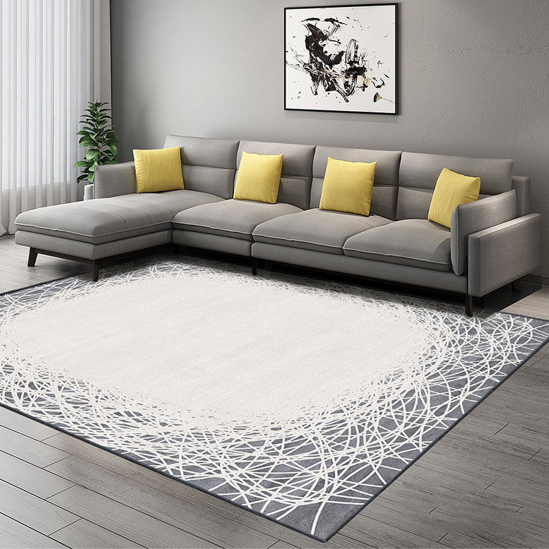 Fancy Grey Modern Area Carpet Geometric Pattern Polyester Area Rug Non-Slip Rug for Home Decor