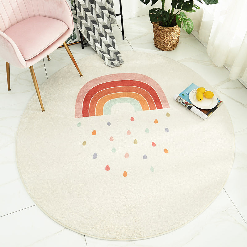 Round Palm Leaves Print Carpet Polyester Modern Indoor Rug Non-Slip Backing Carpet for Living Room