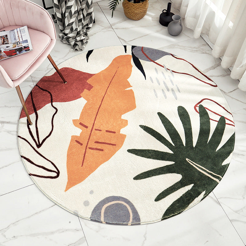 Round Palm Leaves Print Carpet Polyester Modern Indoor Rug Non-Slip Backing Carpet for Living Room
