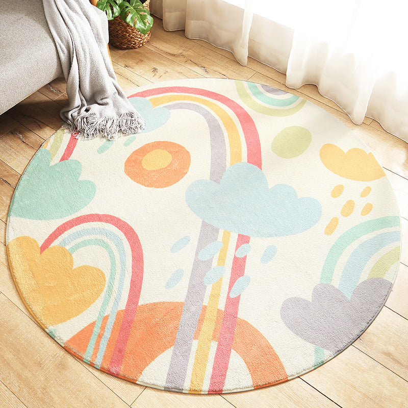 Round Palm Leaves Print Carpet Polyester Modern Indoor Rug Non-Slip Backing Carpet for Living Room